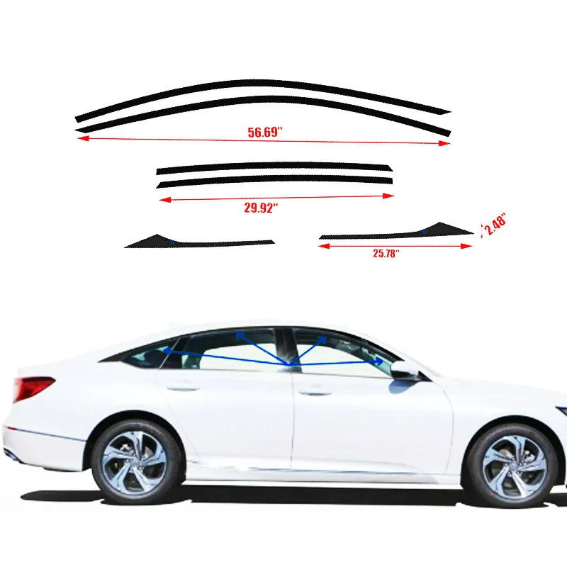 

6PCS SET Gloss Black Chrome Delete Door Upper Frame Trim For Honda Accord 2018-2020