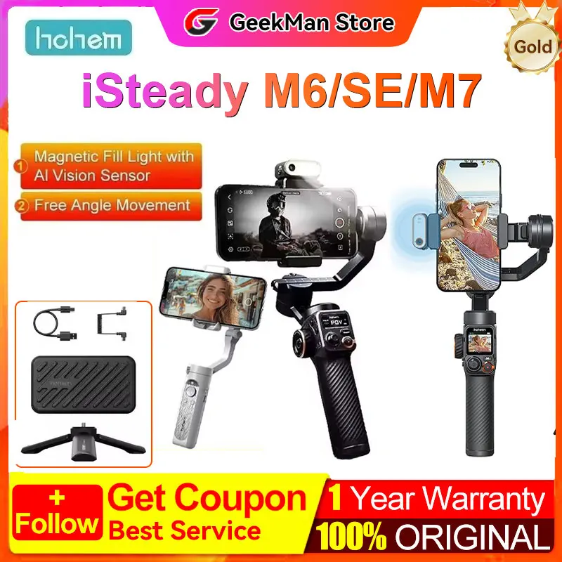 Hohem iSteady M6 M7 iSteady XE 3-Axis Handheld Gimbal Stabilizer for Smartphone w Magnetic Fill Light Face Tracking