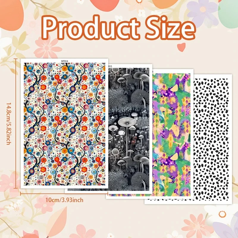 1pc Polymer Clay Transfer Paper Watercolor Inking Floral Mixed Abstract Design Water Soluble Disposable Stickers for DIY Craft