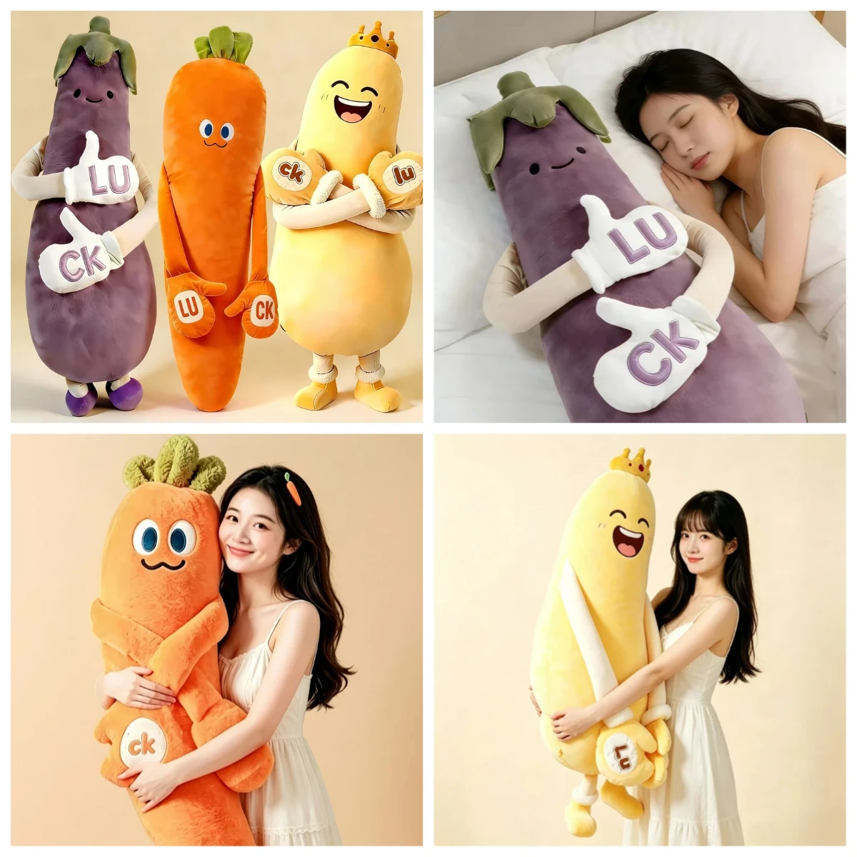 cute-humanized-vegetable-long-cylindrical-plush-hug-pilloweggplant-carrot-banana-with-arms-feet-ergonomic-leg-waist-support