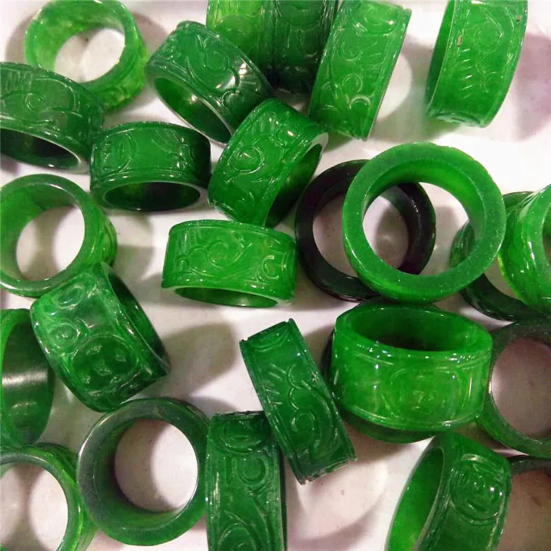 Natural Green Jade For Men Women Brand Hand-polished Hand-carved Pattern Emerald Rings Party Jewelry Accessories 1 Piece