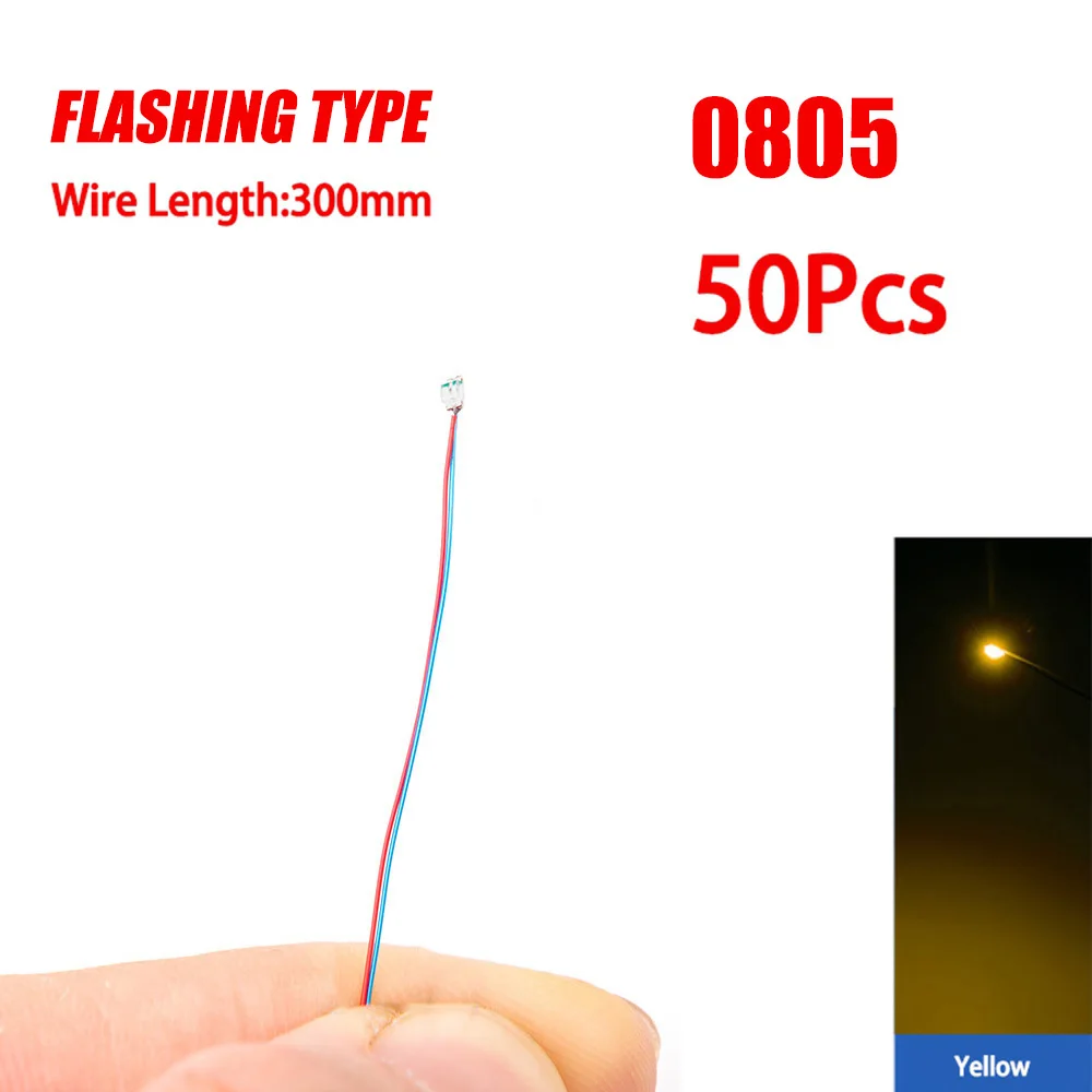 50 Stück 0805 blinkende LED-SMD-Lampe, verkabelt, Micro-Litz-LED, vorgelötet, Chip, verkabelt, 3 V, Eisenbahnmodell, Spielzeug, Licht, DIY-Leitungen, Drähte, 30 cm