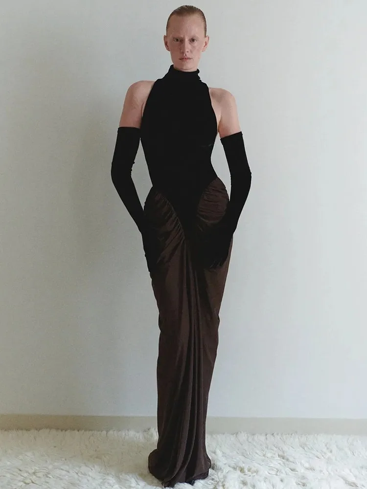 

2025 New Women Celebrity Sexy Sleevelss Glove Mesh Pathcowrk Black Bodycon Bandage Dress Elegant Evening Club Party Dress