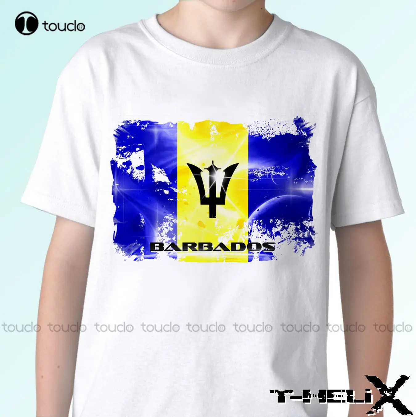 Printed T-Shirt Men Barbados Flag - White T Shirt Holiday Top Country Design Mens Womens Kids & Baby O-Neck T Shirt