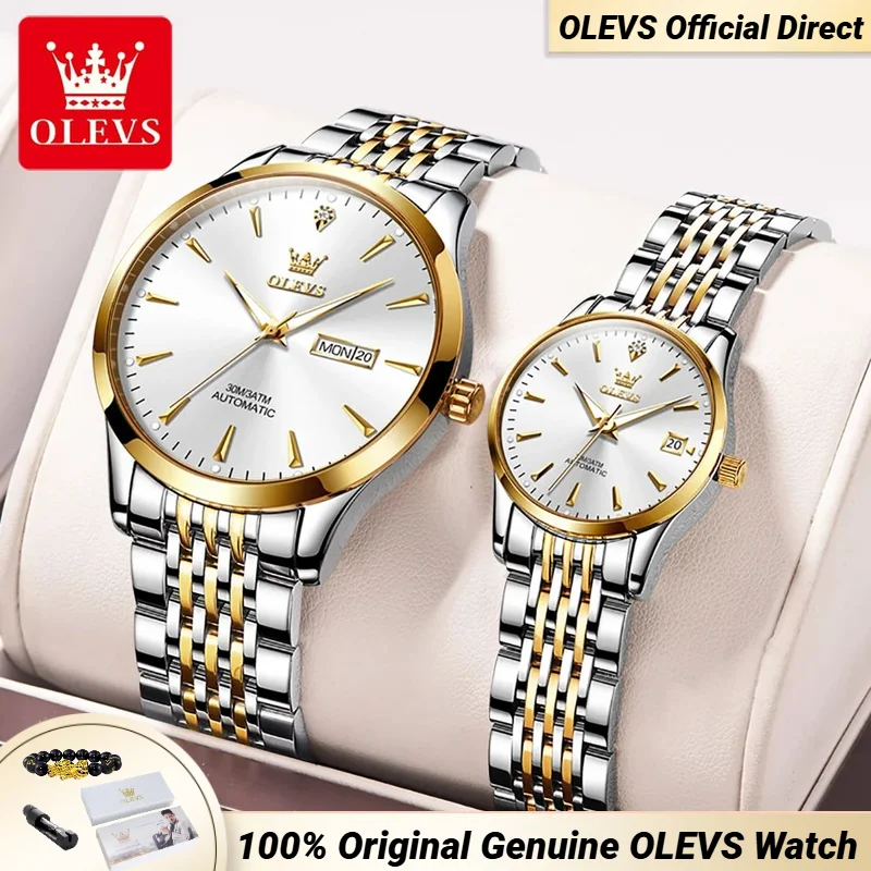 OLEVS 6635 Couple Watch for Men Women Calendar Waterproof Elegant Romantic Lover Watch Luminous Original Brand Hand Clock