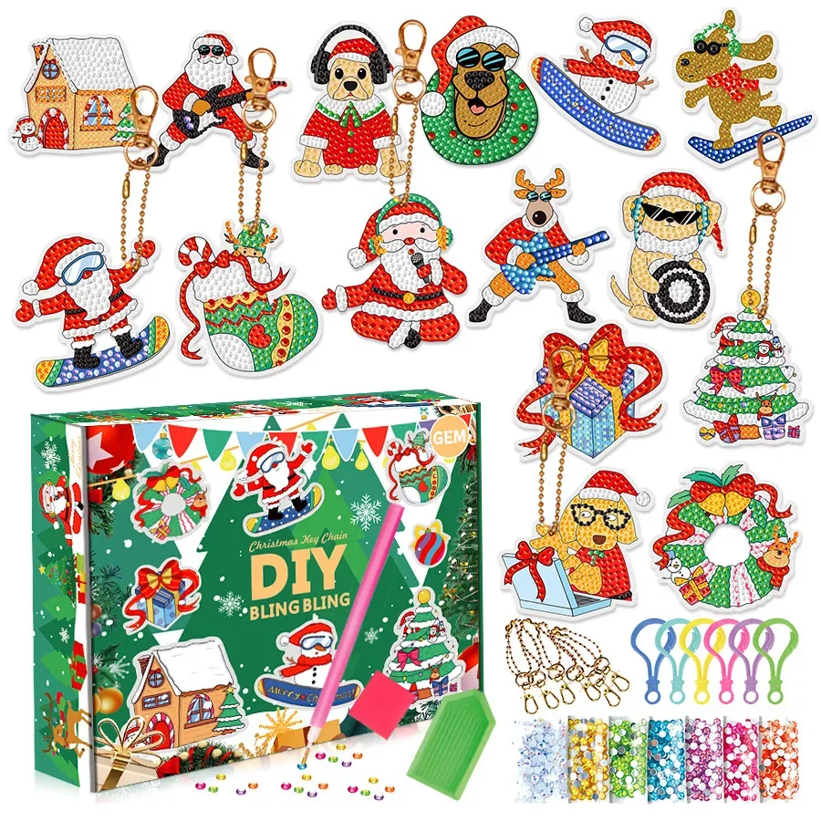 New for Kids Christmas DIY Keychain Pendant DIY Craft Kit Diamond Stickers Blind Box Kids Crafts Christmas Gift Stress Reliever