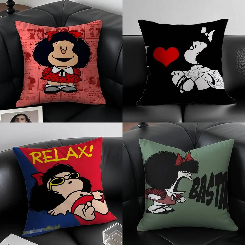 Quino Cartoon Cute Girl Mafalda-M Pillow Case Anti-dustmite Pillowcase Invisible zipper silky short plush Sofa cushion cover