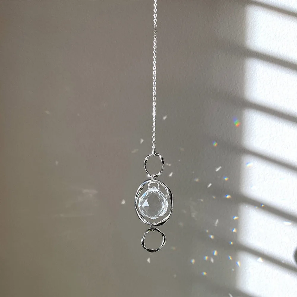 Nuevo atrapasoles de cristal, adornos de cortinas doradas y plateadas, prismas de arcoíris, accesorios de refracción de luz solar, carillón de viento, regalo