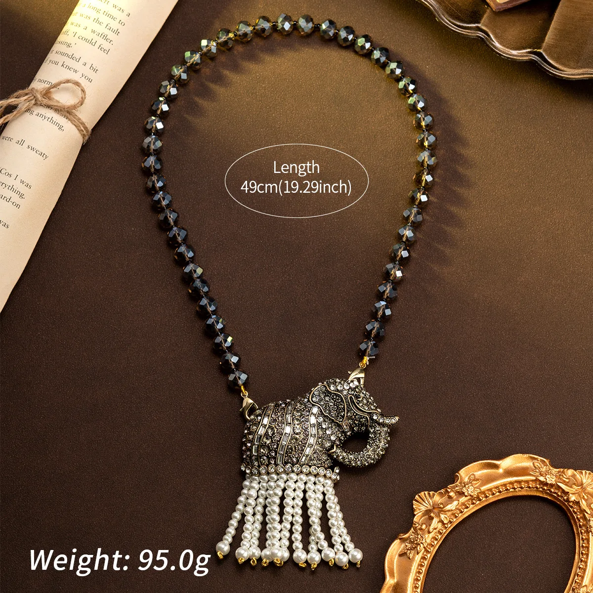 vintage diamond auspicious elephant tassel pendant personality temperament style necklace necklace for women