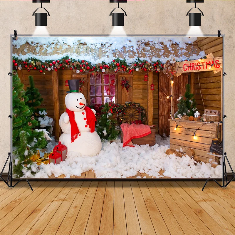 

SHUOZHIKE Christmas Tree Window Candy Photography Backdrop Wooden Doors Snowman Cinema Pine New Year Background Prop MJ-01