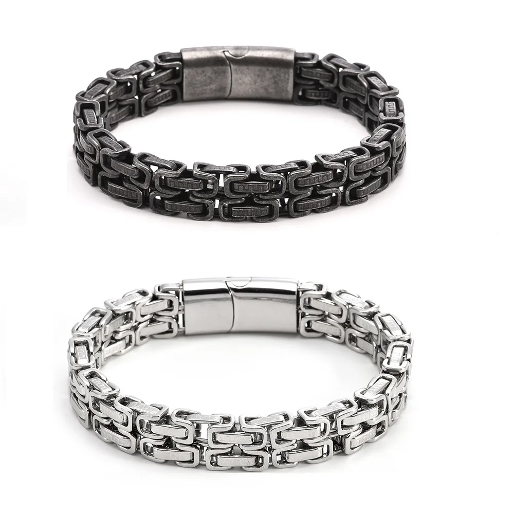 316L Stainless Steel Simple Hip Hop Thick Byzantine Bicycle Chain Bracelet for Men Women Kpop Gift Jewelry