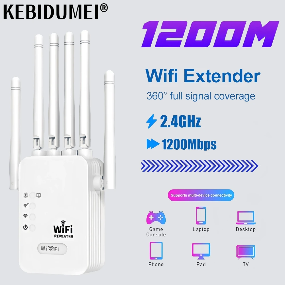 1200Mbps Dual Band WiFi Repeater Wireless Signal Extender 2.4G 5GHz Wi-Fi Amplifier Router Long Range Signal Booster For Home