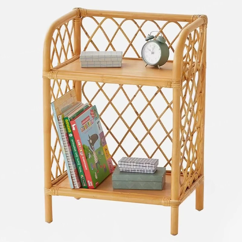 

Rattan rack, natural agate rattan bedside table, double-layer storage rack