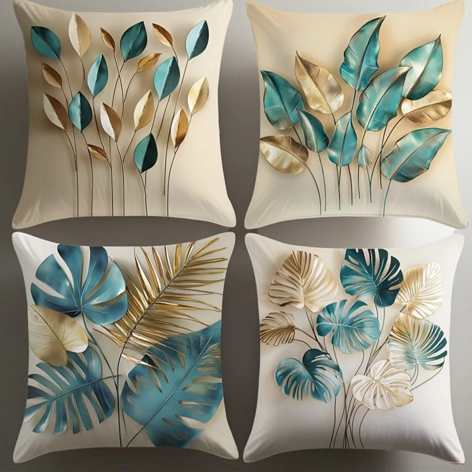 Funda de almohada con estampado de hojas para el hogar, funda de cojín para sofá y dormitorio, impresión de un solo lado