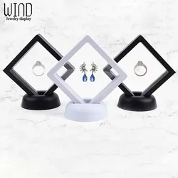 Black White PET Suspended Floating Frame Box Plastic 3D Earring Coins Gem Ring Diamond Jewelry Exhibition Stand Holder Box