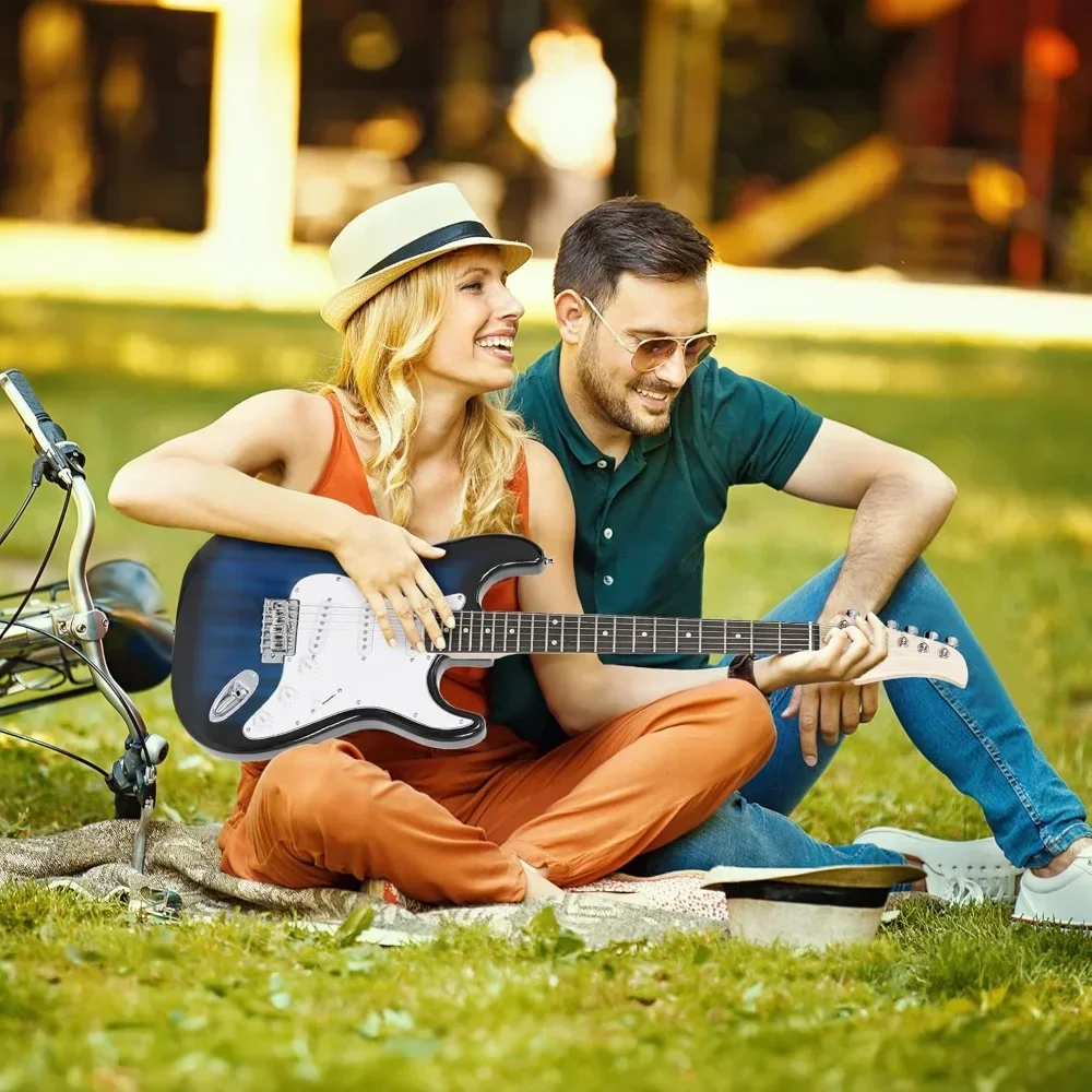 Guitarra eléctrica de tamaño completo de 39" con amplificador, estuche y paquete de accesorios Paquete de inicio para principiantes, azul