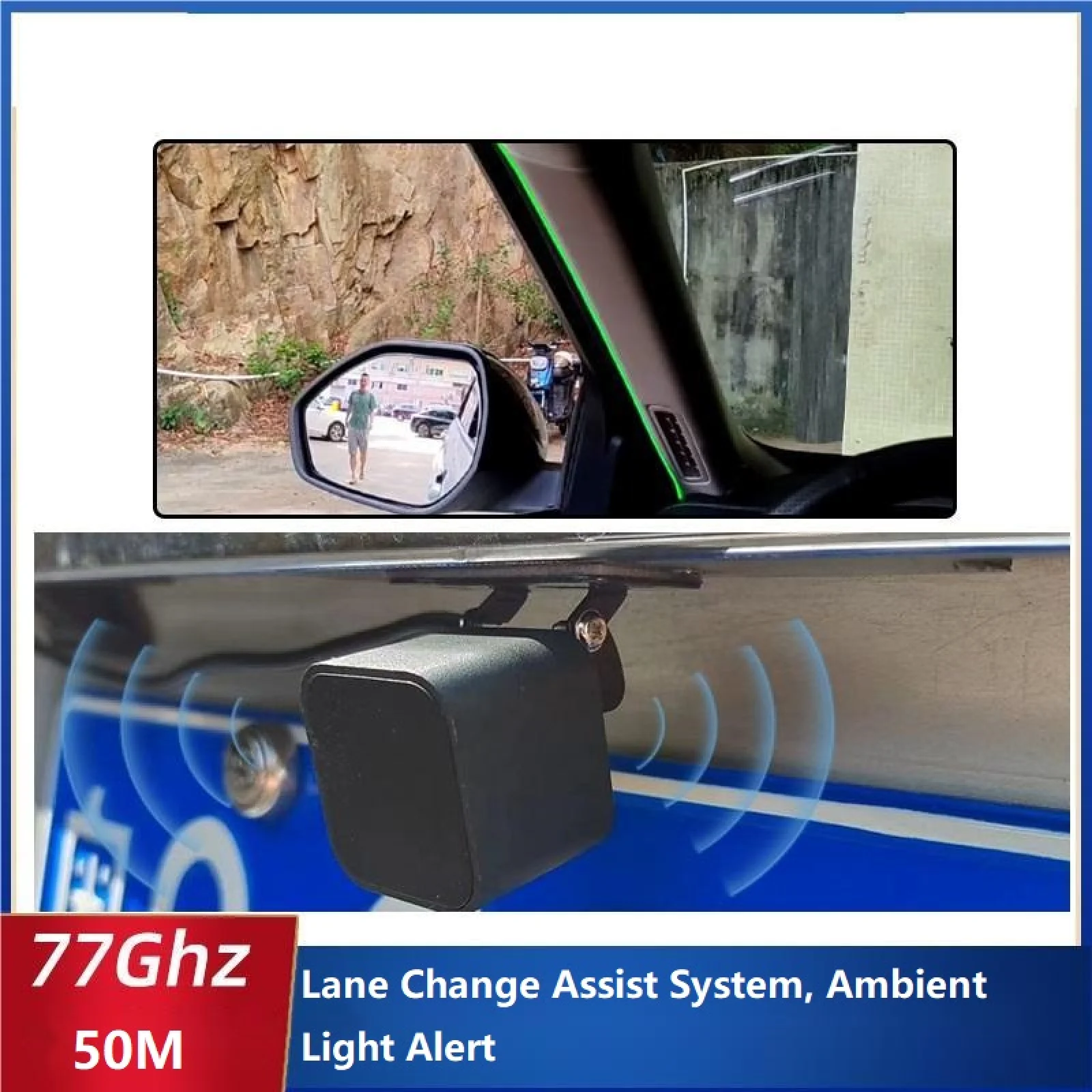 

77Ghz BSD Millimeter Wave Radar Sensor Blind Spot Detection Monitoring Light Strip 50M Change Lane Safe Assistant Parking