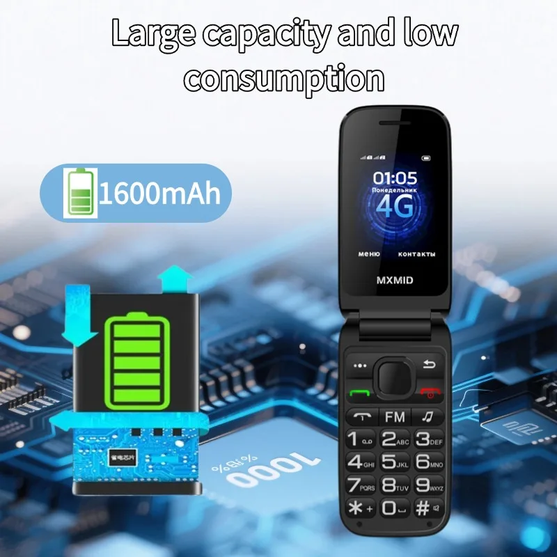 Flip Phone For Backup Large Buttons Dual Screen Long Battery Large Push-Button Phone Dual SIM GSM 2G Feature Phone Durable Phone