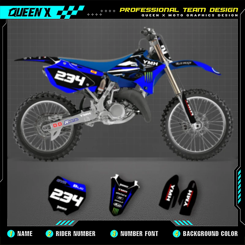 

QUEEN X MOTO Motorcycle Graphics Decals For YAMAHA YZ125 YZ250 2002 2014-2002 Motorcycle Decal Stickers 005