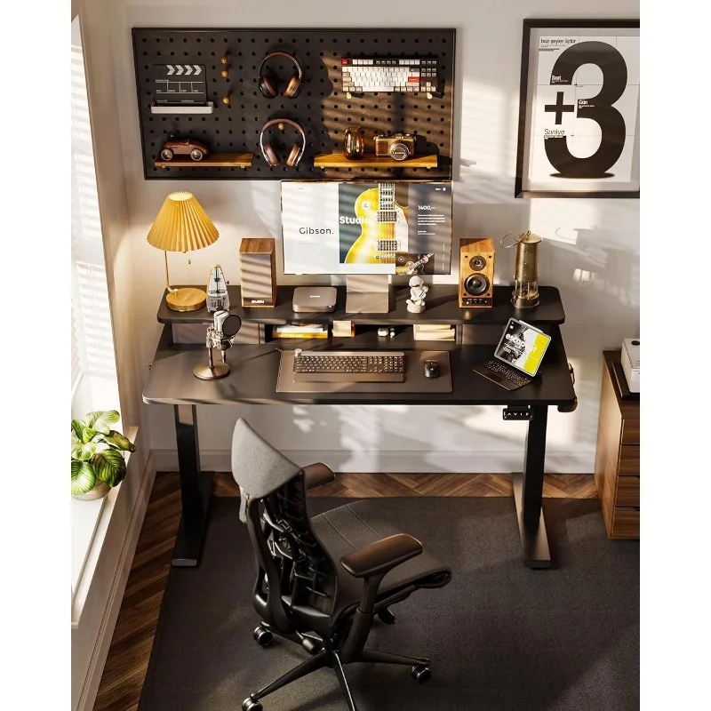 Height Adjustable Computer Desk, Home Office Stand Up 40'' x 24'' Height Adjustable Electric Standing Desk with Double Drawer