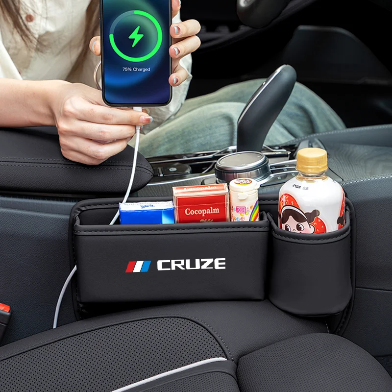 Leather Car Seat Crevice Storage Box For Chevrolet Cruze Auto Seat Organizer Gap Slit Filler Side With Cup Holder Car Accessory