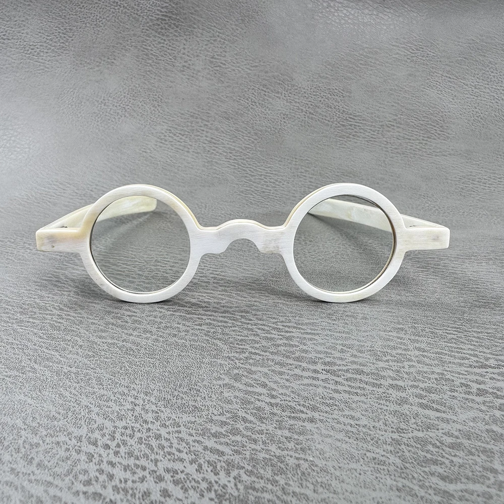 

Оправы для очков: Маленькие круглые винтажные оправы для оптических линз, уникальные, ручной работы, из белого рога, для чтения, мужские, под диоптрии