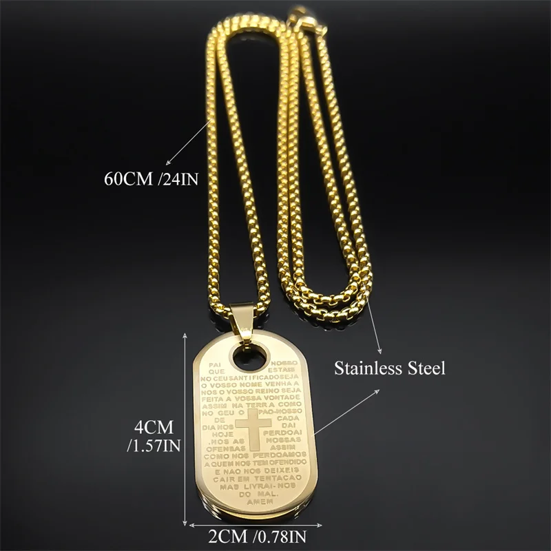 Christian Lord's Prayer Our Father Pendant Necklace  Women Men Stainless Steel Portuguese Bible Scripture Chain Jewelry NZZZ497 view 6