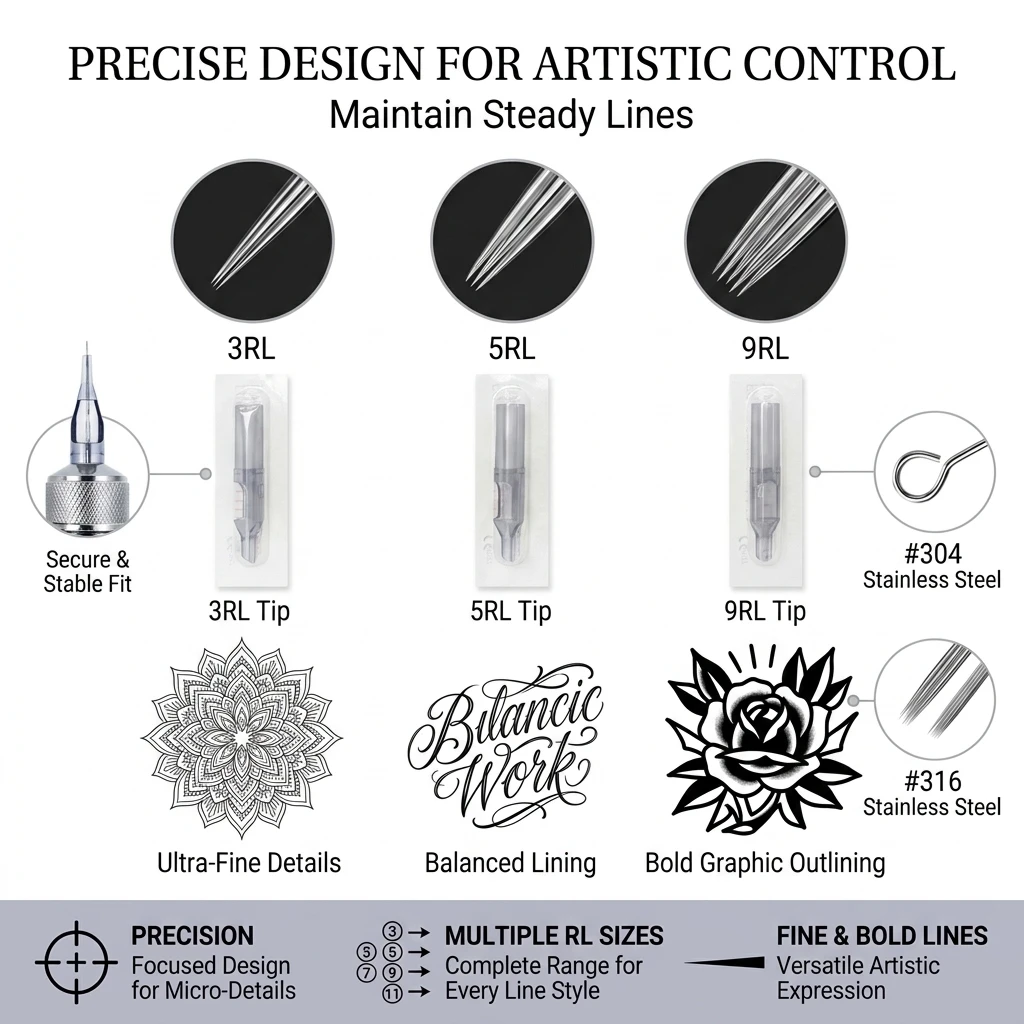 10/40/100PCS Tattoo Needle Combo Set 3RL 5RL 7RL 9RL 11RL with Matching Gray Tattoo Tips Disposable Tattoo Machine Accessories
