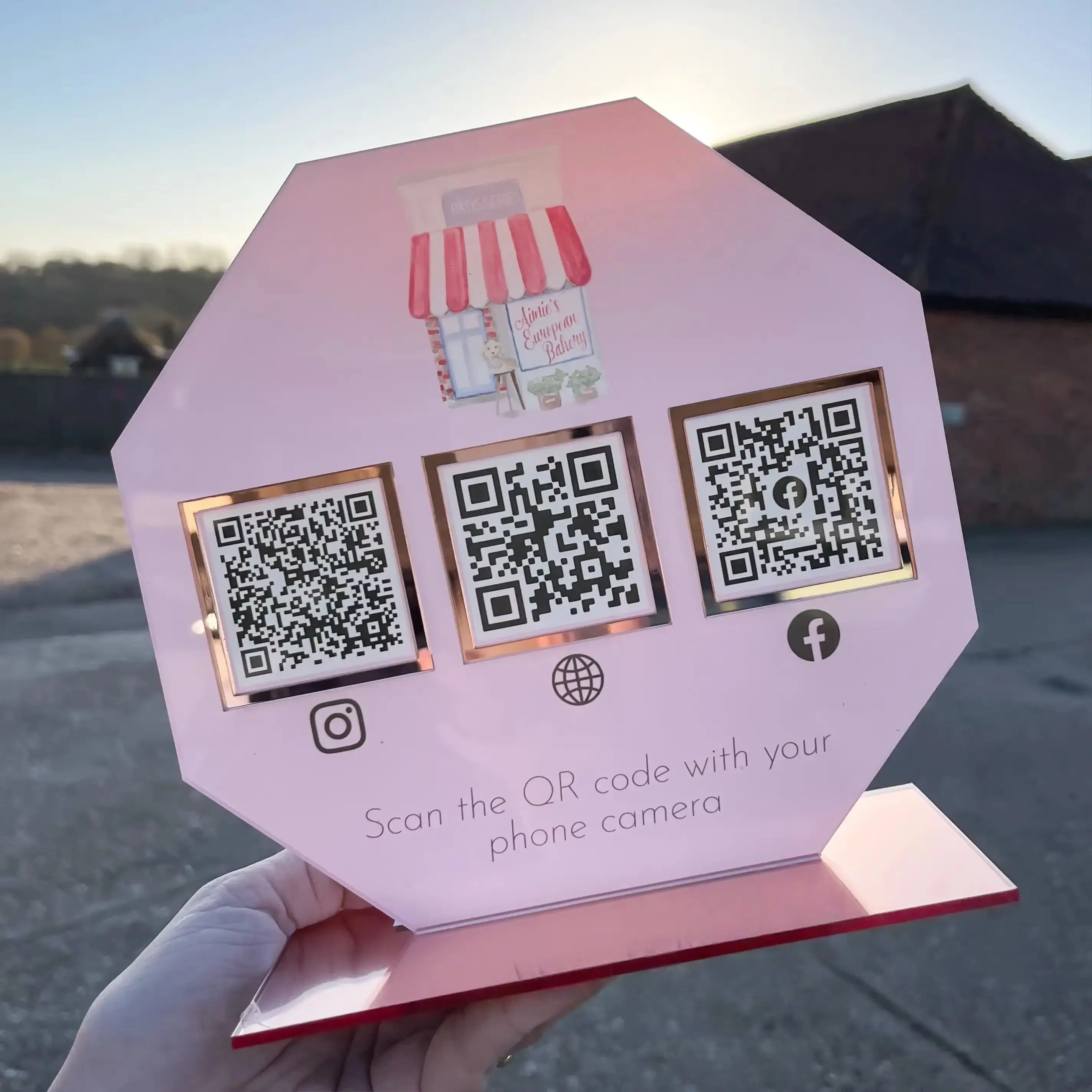 

Custom Multi QR Code Social Media QR Code Sign Octagonal Business Acrylic Signs Beauty Studio Scan to Pay Payment Sign