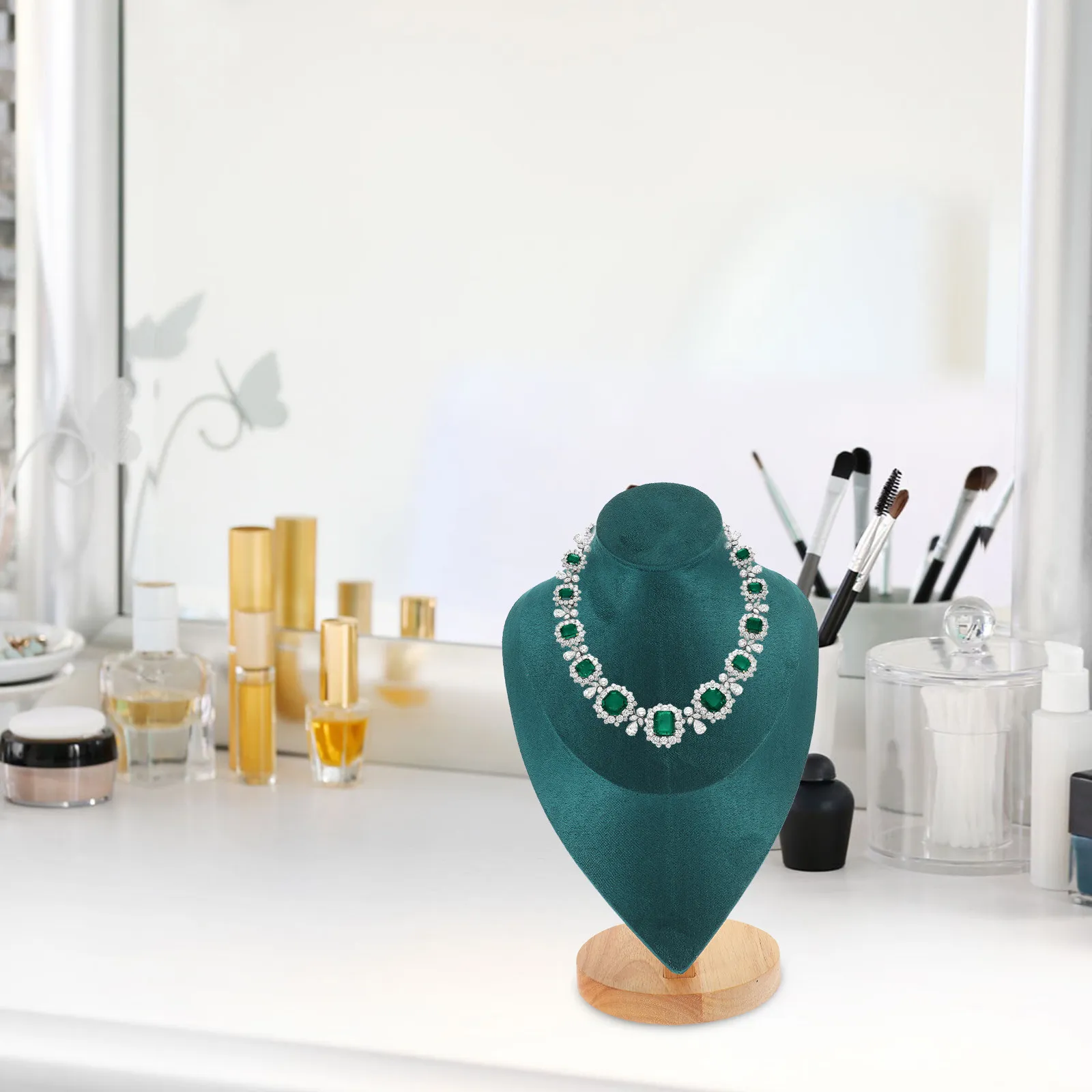 Necklace Display Stand with Solid Wood Base Minimalist Design Stable Jewelry Holder Stand for Store Trade Show and Home