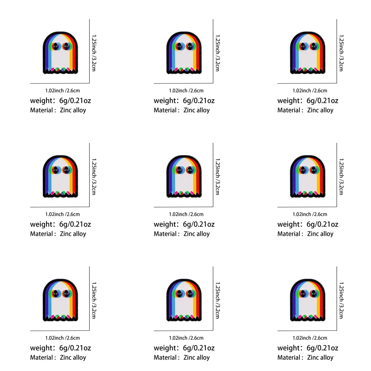 9-teiliges Set Coole Regenbogen-Geister-Emaille-Pins, Niedliche Cartoon-Broschen, Anstecknadeln für Rucksäcke, Accessoires, Schmuck, Geschenke für Freunde – Detail 1