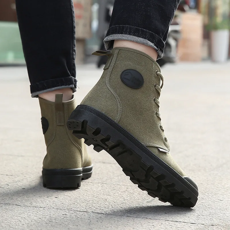 Fashion Men Canvas Shoes Outdoor High-top Men's Boots Military Tactical Boots Casual Breathable Men's Ankle boots Working Shoes