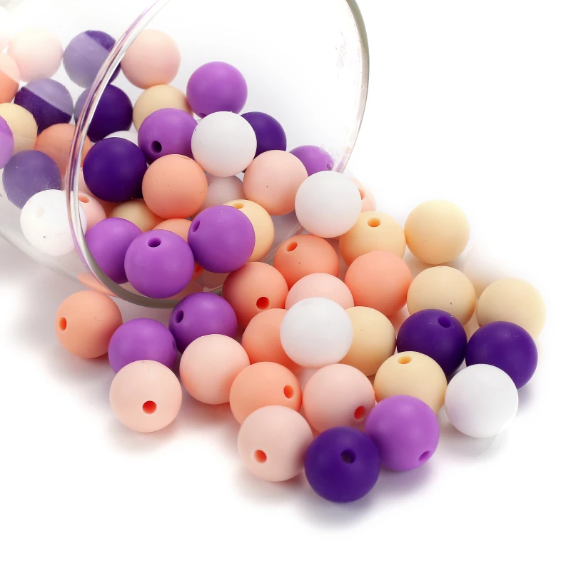 60Pcs 12mm Round Silicone Beads for Pacifier Clips Chain Spacing Loose Beads For DIY Jewelry Making Necklace Teether BPA Free