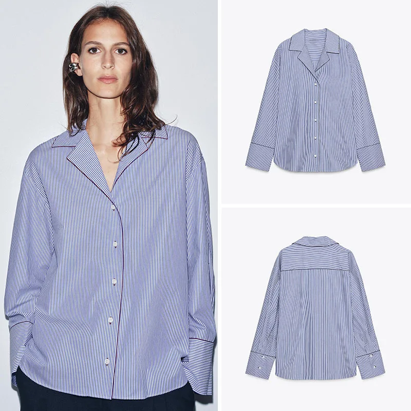 الأساسية Sle طويلة Sve الياقة irt مع اللون Blo تقليم جديد وصول المرأة Faion الخريف جمع 8-25 سنة #1