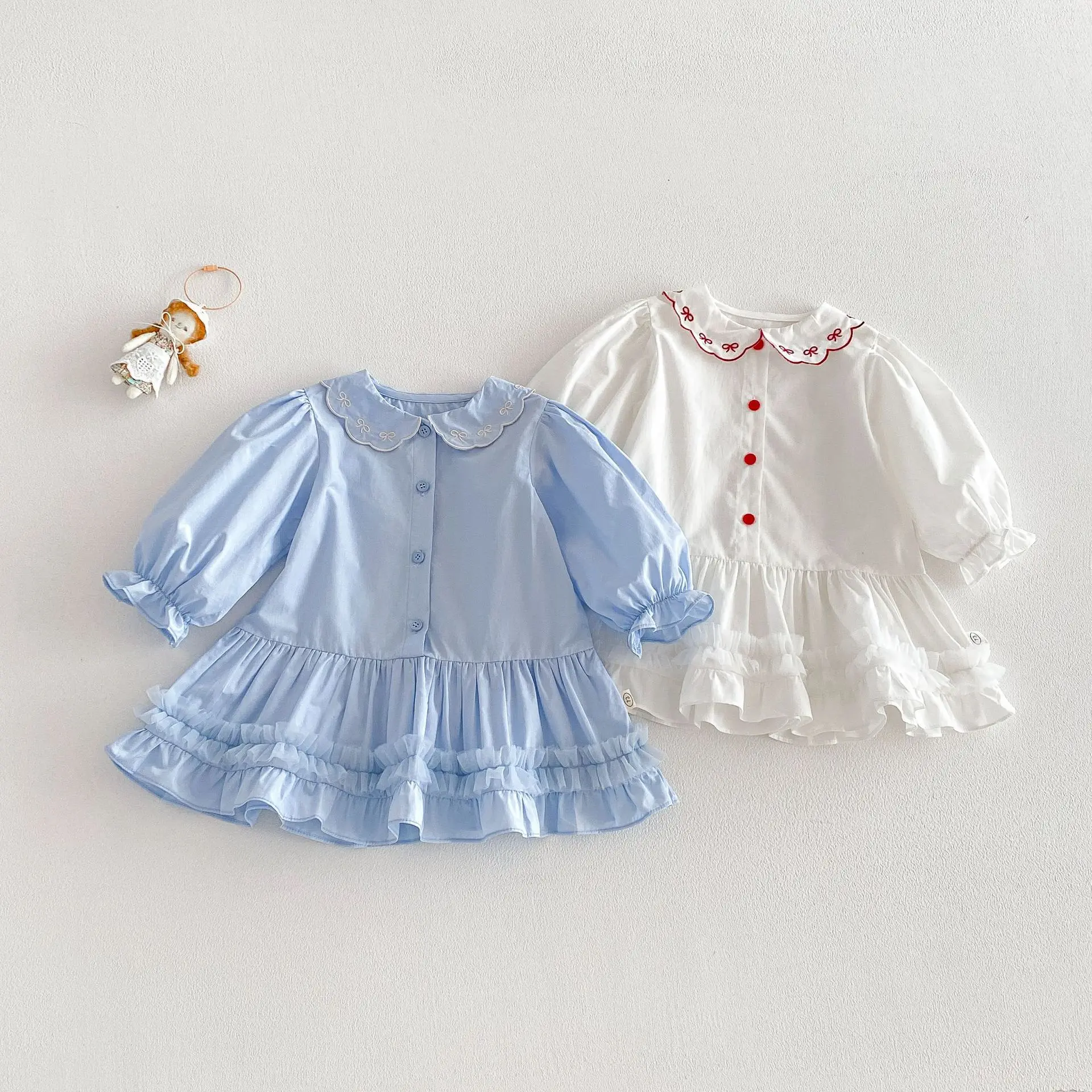 Girls' Western Style Shirt Skirt 2026 New Spring Baby Korean Version Embroidered Doll Collar Dress Children's Skirt