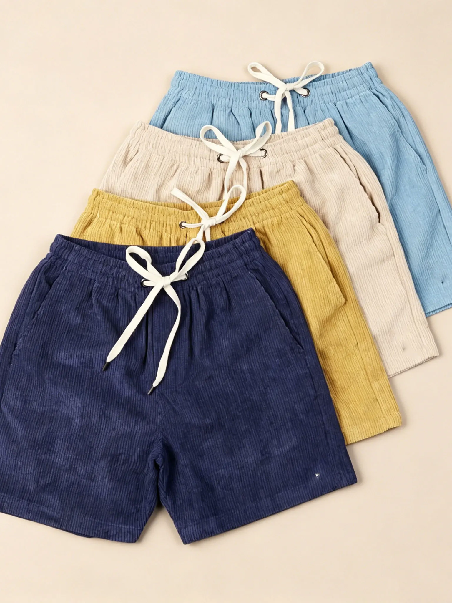 Unisex Corduroy Shorts Drawstring Casual Pants Multiple Colors Available Comfortable Versatile Straight Leg mid Waist Shorts