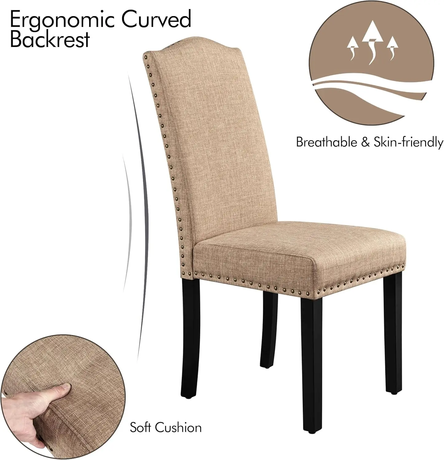 Dining Chairs Upholstered  Chairs Kitchen Living Room Chairs with Rubber Wood Legs & Nailhead Trim, Fabric Side