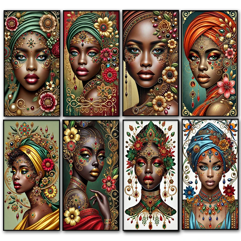 Black Gold African Women Beautiful Lady Diy Diamond Painting Jewelry Cross Stitch Diamond Mosaic Embroidery Modern Decor Home