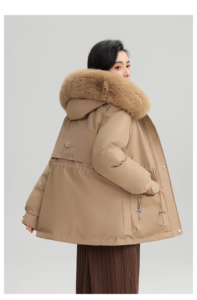 Winter New Warm Down Cotton Jacket with Large Fur Collar Hooded Coat Loose Women Thicken Parker Puffer Overcoat Casual Wear