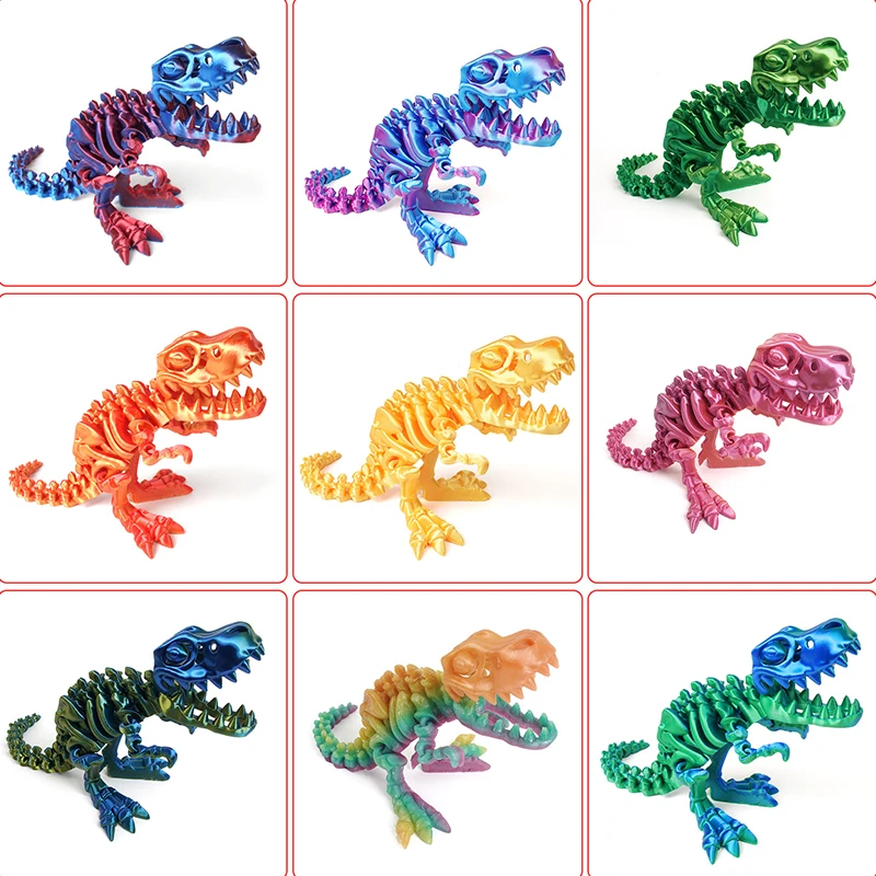 3D Printed Dragon Set Crafts Model Decoration Fidget Toy Rotatable Tyrannosaurus Rex Skeleton Dinosaur Gift for Kids Birthdays