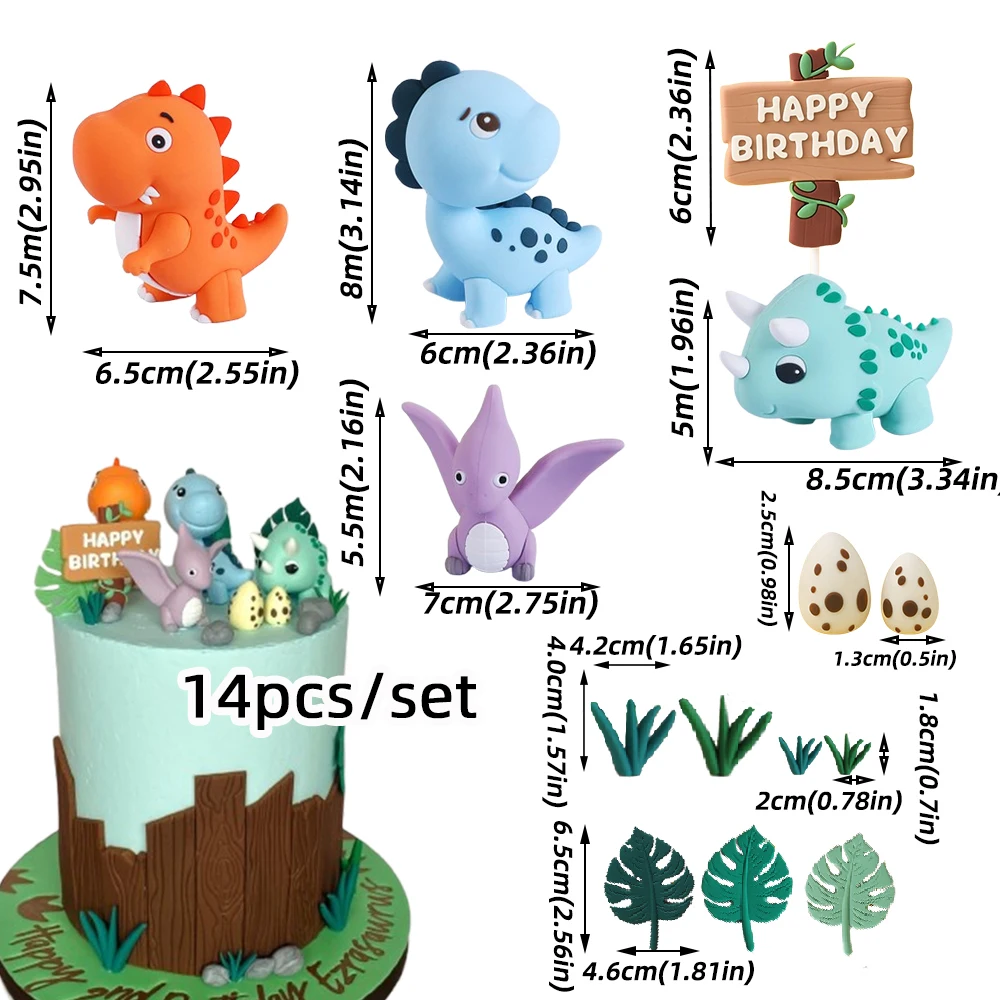 Jurassic Dinosaur Cake Topper Fire Dragon Stegosaurus Brachiosaurus Beeldjes voor Kid Cartoon Verjaardagsfeestje Cake Decor Supplies