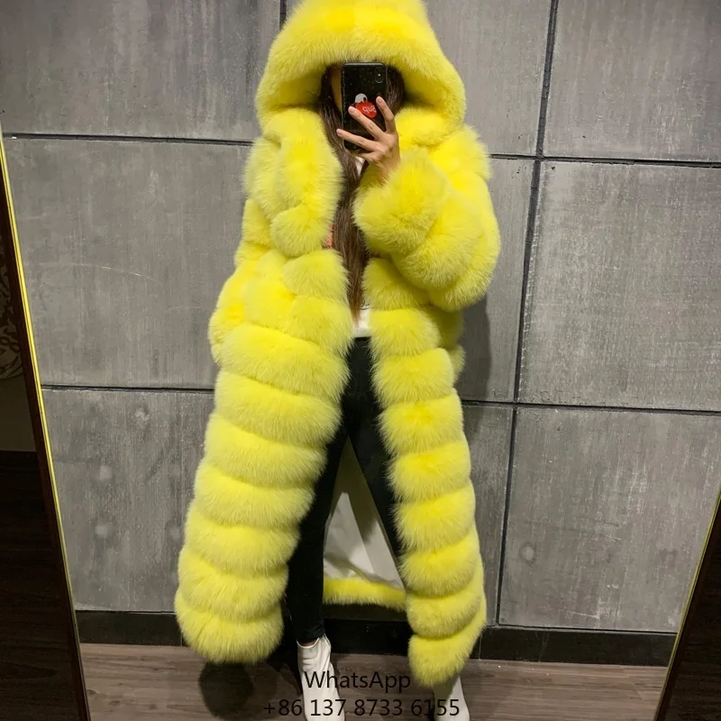 

Long Fur Coat Hooded X-Long Ladies Fox Fur Coat High Quality Hooded Fur Coat For Women
