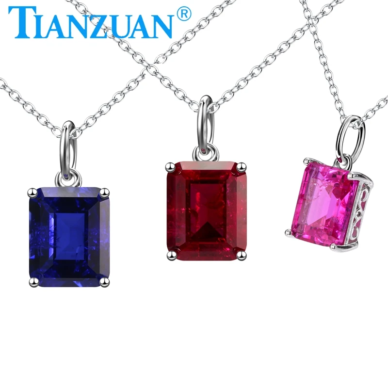 

Модный кулон с выращенными в лаборатории рубином и сапфиром, прямоугольный, 8x10 мм, из серебра 925 пробы, ювелирное украшение для женщин, подарок