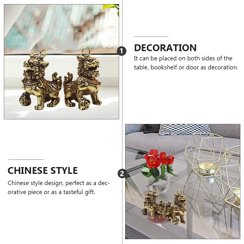 

2Pcs Chinese Style Copper Lion Ornament Fengshui Desktop Decoration Prosperity Wealth Home Adornment Desktop Ornament