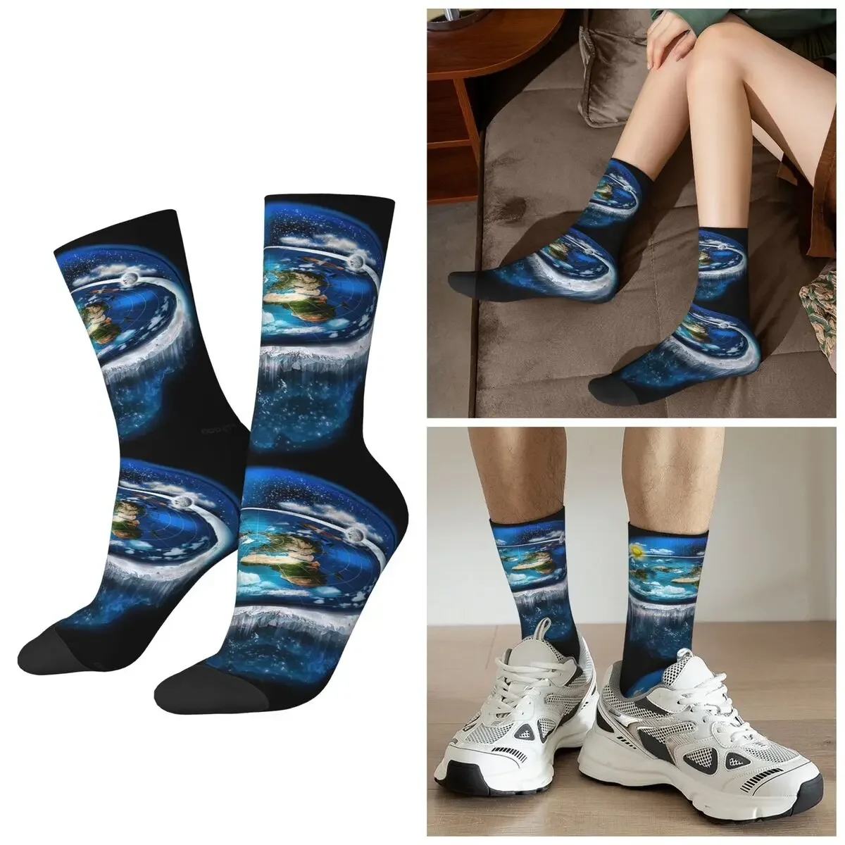 

Носки All Seasons Flat Earth With Dome Art, спортивные носки средней длины в стиле Харадзюку, супермягкие носки для мужчин и женщин, подарки на День святого Валентина