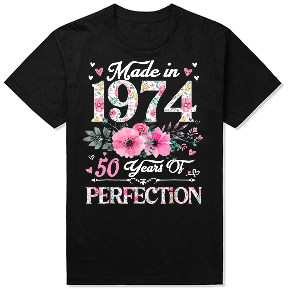 

Made in 1974 Floral 50 Years Old 50th Birthday Tee Top Round Neck Short-Sleeve Fashion Tshirt Clothing Casual Basic T-shirt77899