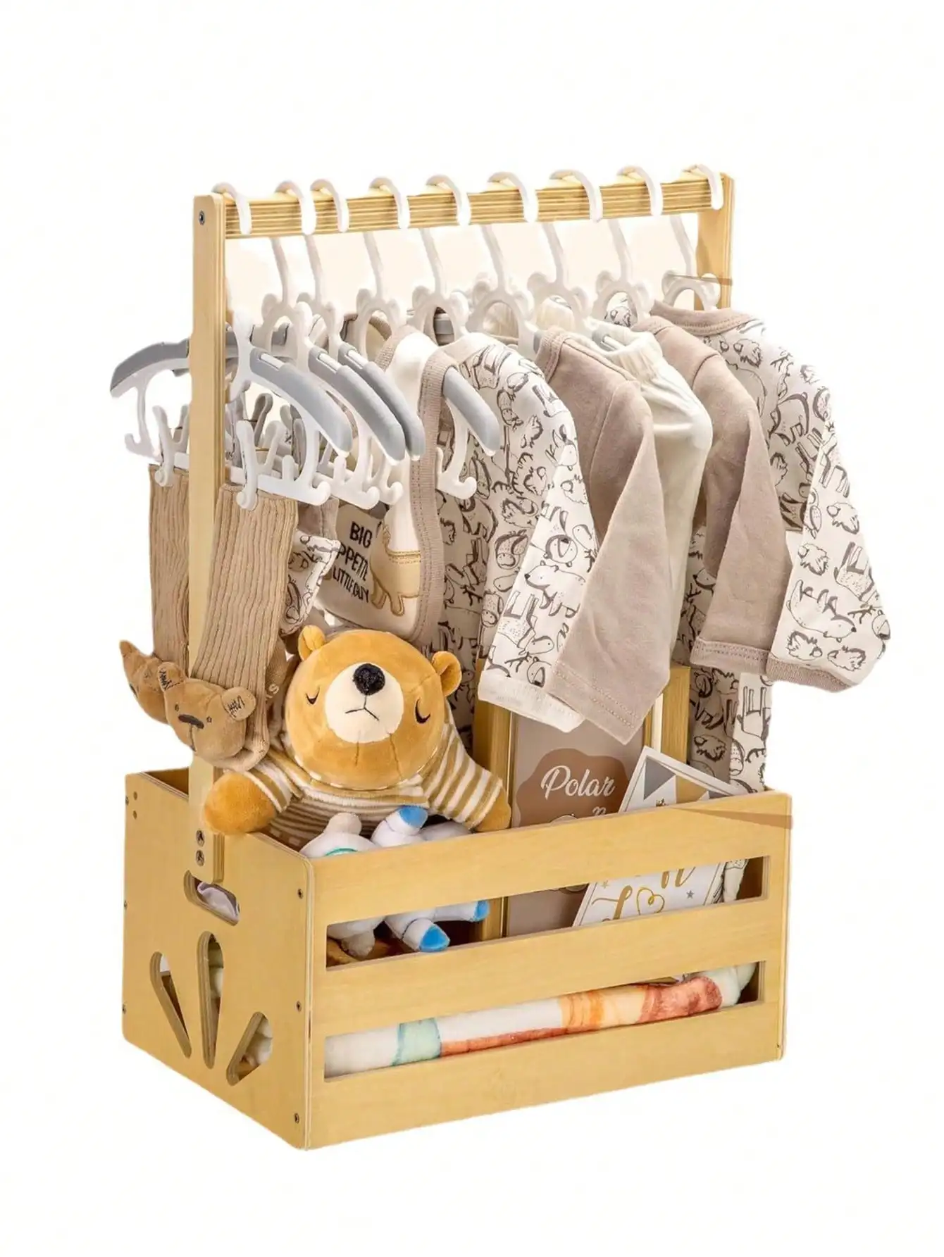 Baby Nursery Unit - Pojemnik z drewna naturalnego z drążkiem