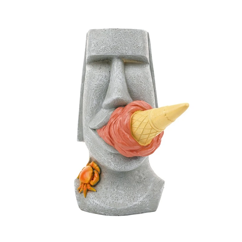 Ice Cream Statue Desktop Sculpture Easter Island Planter Pot Art Flower Arrangement Home Decor