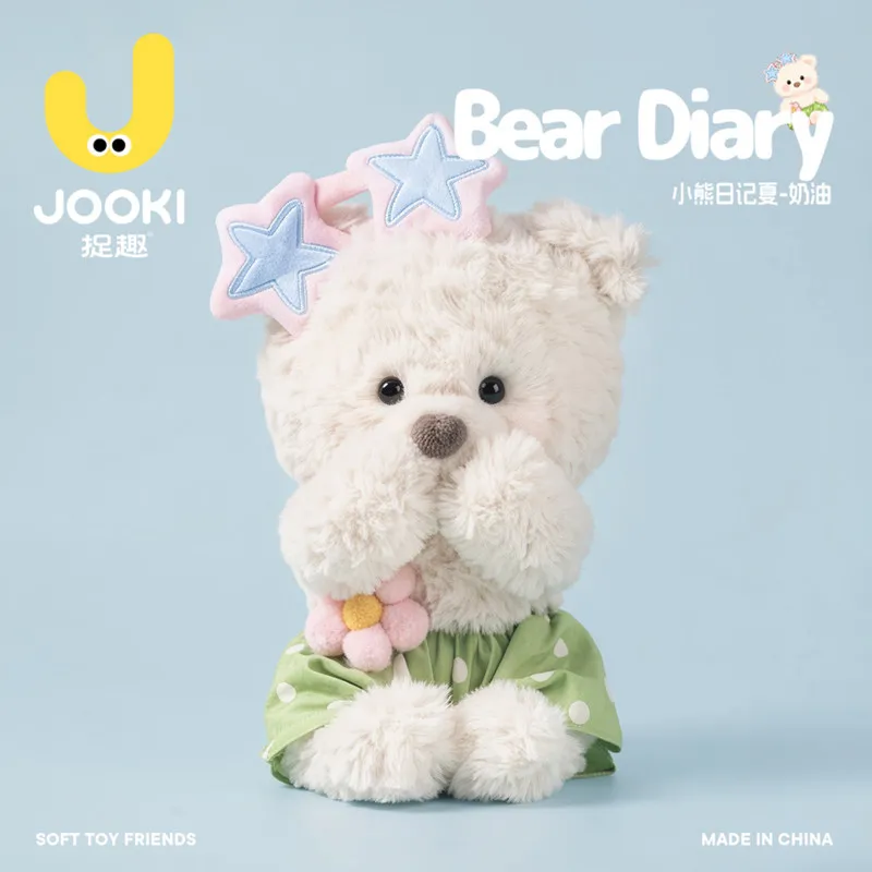 Jooki Bear Diary Cream Teddy Bear Plush Toy Soft Stuffed Doll Star Flower Decor Sleeping Hug Pillow Birthday Gift for Girlfriend