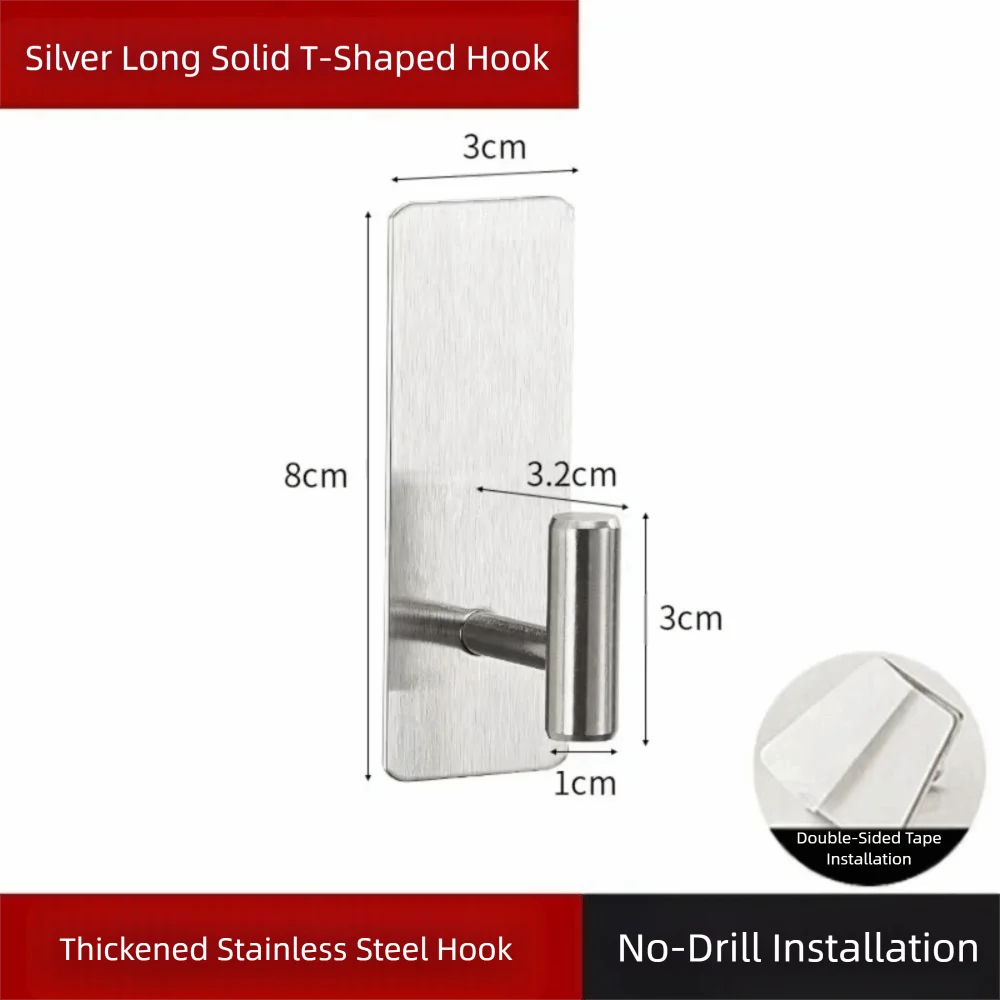 

Heavy Duty Wall-Mounted Towel Hooks Waterproof Stainless Steel Sticky Holder Self-Adhesive No Trace Closet Stick Shower